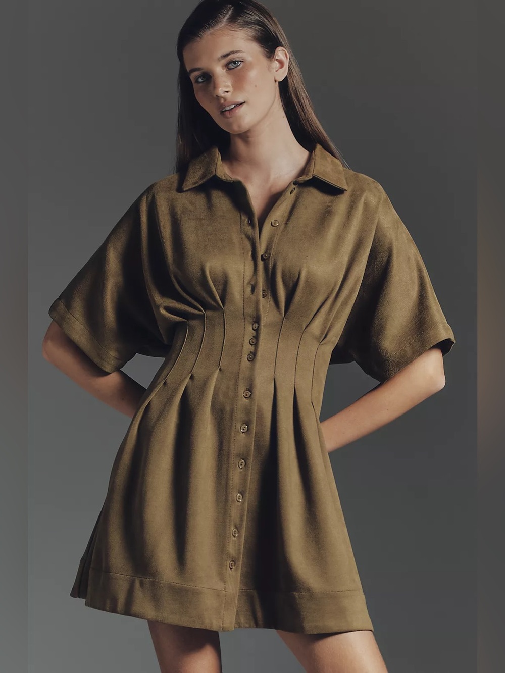 Exquise The Tobie Vegan-Suede Mini Shirt Dress